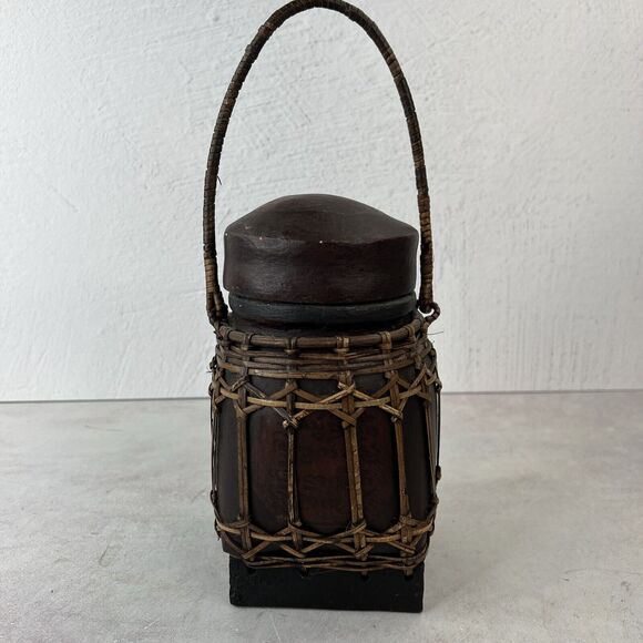 Asian Lacquered Wood And Bamboo Tea Rice Storage Box Home Decor - Picture 1 of 15